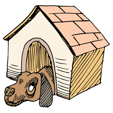 An image of a dog alone in a doghouse.のイラスト素材