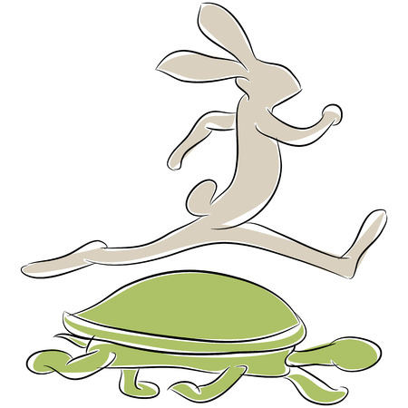 An image of a tortoise and hare racing.のイラスト素材
