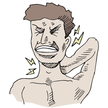 An image of a man having neck pain.のイラスト素材