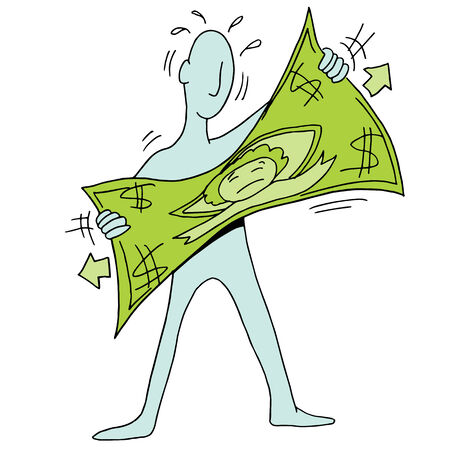 An image of a man stretching a dollar.のイラスト素材