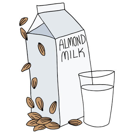 An image of an almond milk carton and glass.のイラスト素材