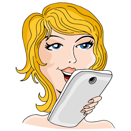 An image of a girl using a smartphone.のイラスト素材