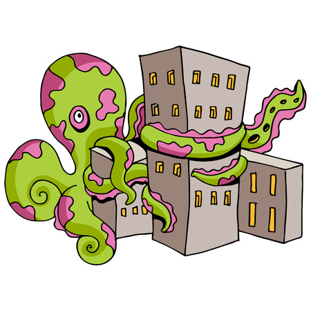 An image of a giant octopus attacking a city.のイラスト素材