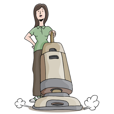 An image of girl using a carpet cleaning vacuum.のイラスト素材