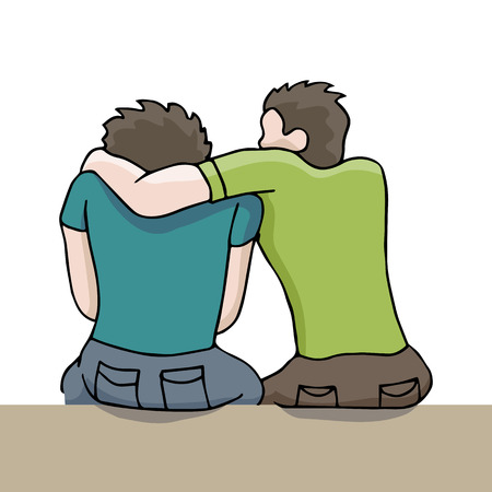 An image of a man comforting a sad man.のイラスト素材