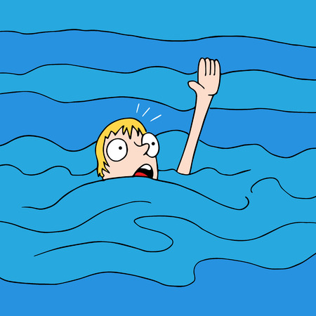 a man who is drowning in the ocean.のイラスト素材