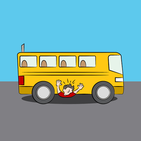 An image of a man under a bus.のイラスト素材