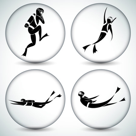 An image of a scuba diver icon set.のイラスト素材