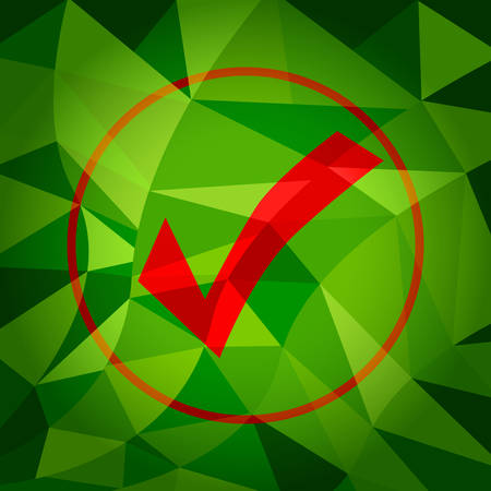 An image of a green polygon background with red checkmark.のイラスト素材
