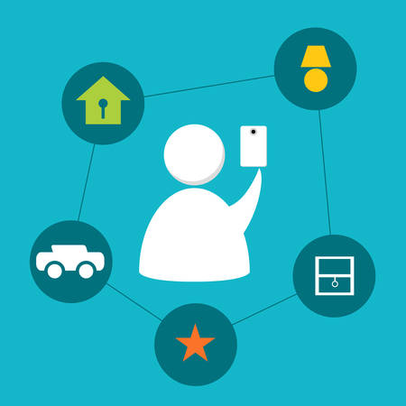 An image of an abstract person controlling items at home with a smartphone.のイラスト素材