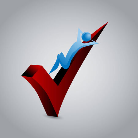 An image of a person relaxing on a red 3d checkmark.のイラスト素材