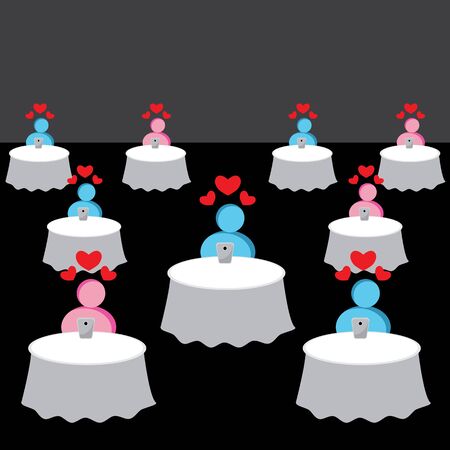 An image of a group of people falling in love online.のイラスト素材