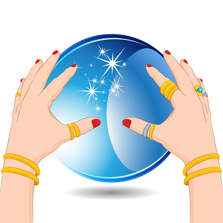 An image of a fortune teller hands with a crystal ball.のイラスト素材