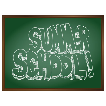 An image of summer school text on a chalkboard.のイラスト素材