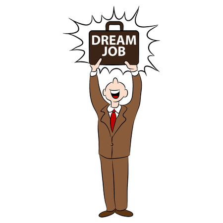 An image of a cartoon man happy with getting his dream job.のイラスト素材