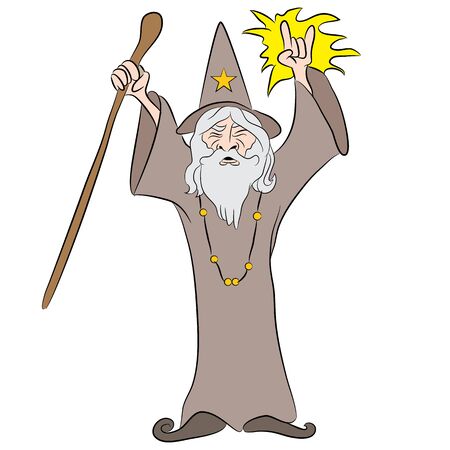 An image of a cartoon wizard casting a spell.のイラスト素材