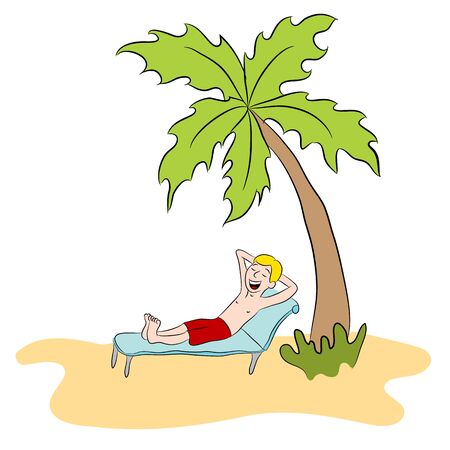 An image of a man relaxing on a private island.のイラスト素材