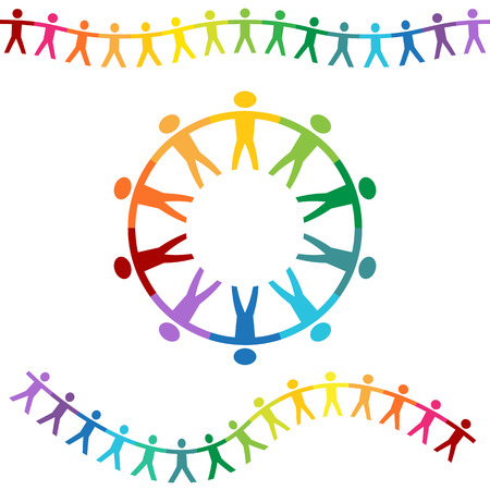 A banner set of rainbow colored people holding hands.のイラスト素材