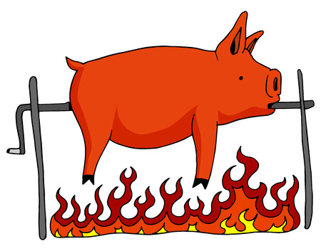 An image of a roasted pig on a spit.のイラスト素材