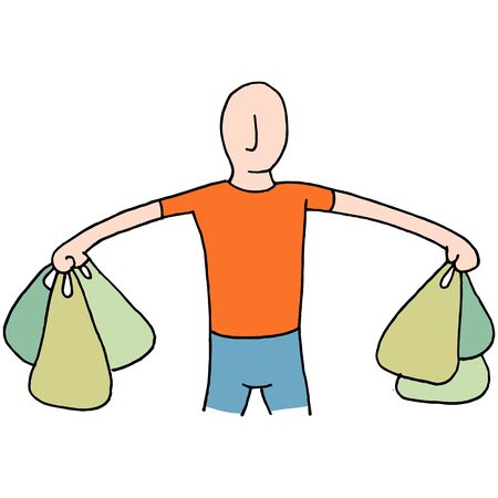 An image of a Man Carrying Plastic Grocery Bags.のイラスト素材