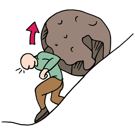 An image of a man role in a rock up a hill.のイラスト素材