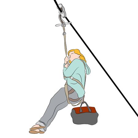An image of a woman riding on a zip line.のイラスト素材