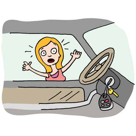 An image of a woman locked out of her car.のイラスト素材
