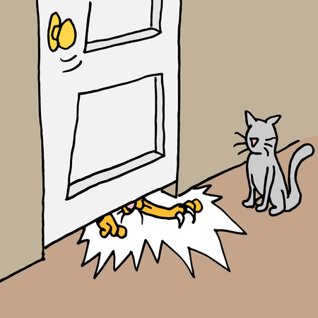 An image of a cat pawing under the door.のイラスト素材