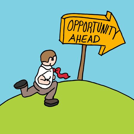 An image of a man following opportunity ahead sign.のイラスト素材