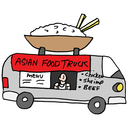 An image of a Asian rice bowl food truck.のイラスト素材
