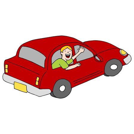 An image of a passenger waving goodbye from a car.のイラスト素材