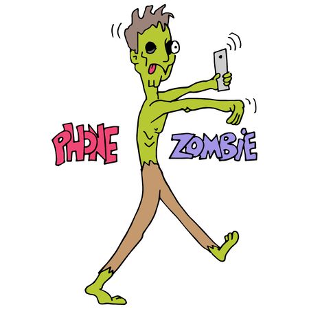 An image of a phone addicted zombie.のイラスト素材