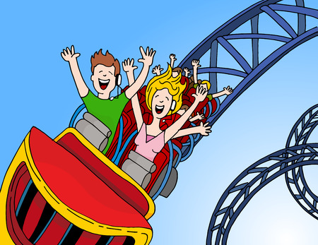 An image of call center operators riding a roller coaster.のイラスト素材