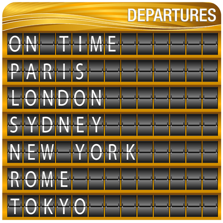 An image of a gold departures travel board. Isolated on white background.のイラスト素材