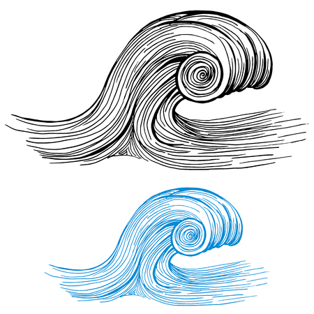 An image of a Ocean Wave Drawing Design Element isolated on white.のイラスト素材