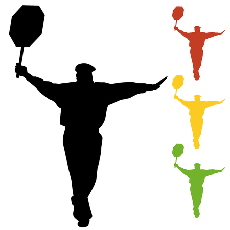 An image of a School Crossing Guard Silhouette holding stop sign.のイラスト素材