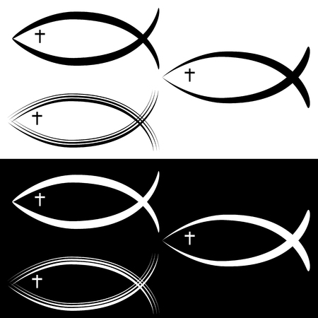 An image of a Christian Jesus Fish Symbol Set Black White.のイラスト素材