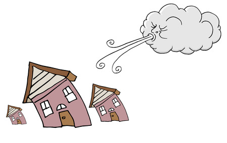 An image of a Windy Day homes and Cloud Blowing Wind cartoon.のイラスト素材