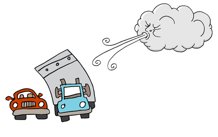 An image of a Windy Day Truck Cars and Cloud Blowing Wind cartoon.のイラスト素材