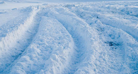 trace on snow with dirty spotsの写真素材