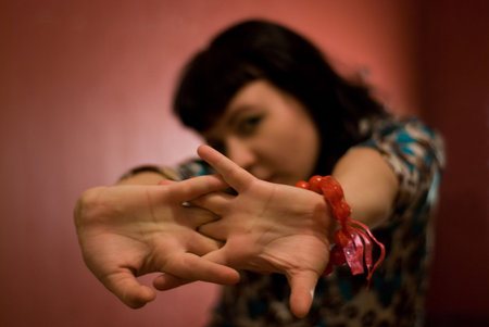 young pin-up girl with hands on foreground