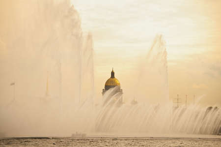 beauty sunset over cathedral  to which the fountainsの写真素材