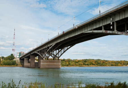 steel bridge over the riverの写真素材