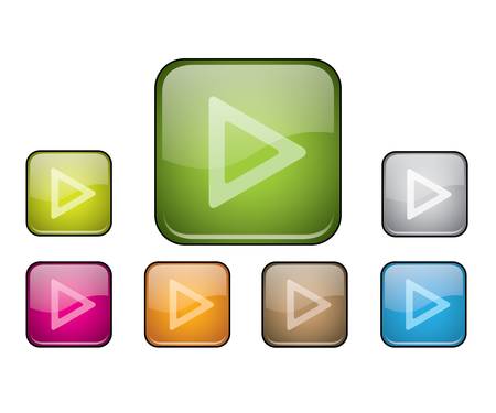 vector multicolored glossy rounded square buttons with play signのイラスト素材