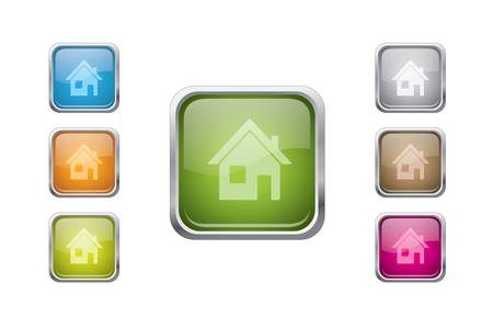 vector multicolored glossy rounded square buttons with home signのイラスト素材