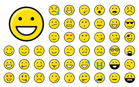 Set of different yellow smiley iconsのイラスト素材