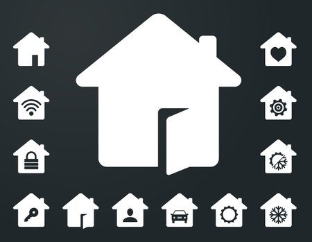 Set of white smarthome icons on dark backgroundのイラスト素材