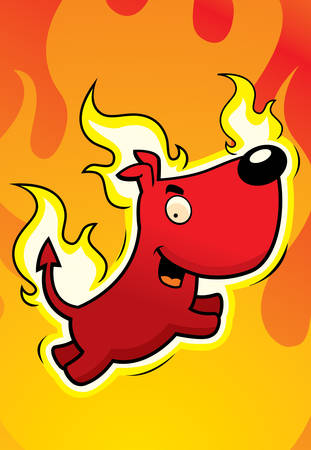 A happy cartoon devil dog jumping and smiling.のイラスト素材