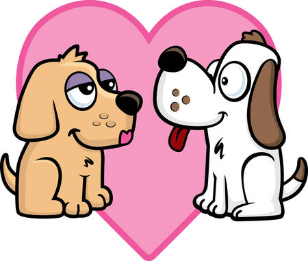Two happy cartoon puppies in love with each other.のイラスト素材