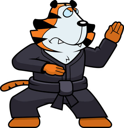 A cartoon tiger doing karate in a gi.のイラスト素材